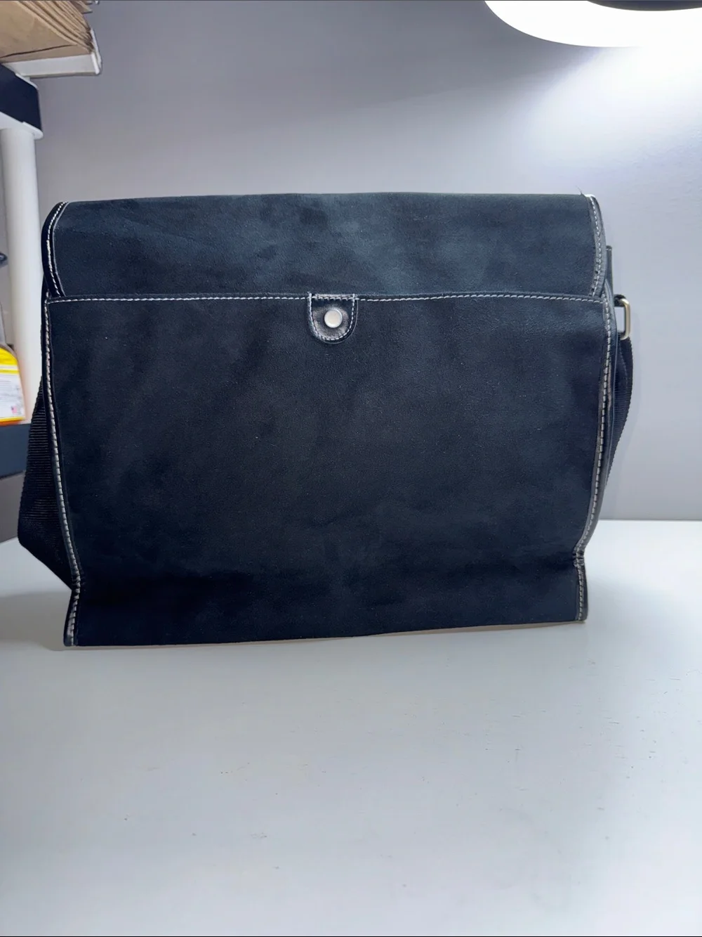 Kenneth Cole New York Black Faux Suede Messenger Laptop Bag
